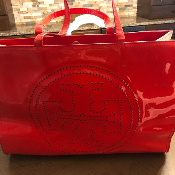 Tory Burch Ella Red Patent Leather Tote Bag - Picture 1 of 7